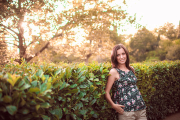 Young woman tourist posing on photo portrait