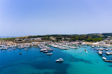 Aerial view of Otranto with Harbour and Castle, Lecce province, Salento peninsula, Puglia, Italy