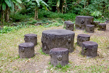 stone table set in forest