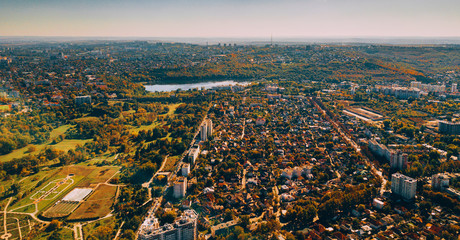 Photo from above of nice city during autumn time
