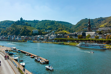 Fototapeta na wymiar View on small German town Cochem located in Mosel river valley, quality wine regio in Germany