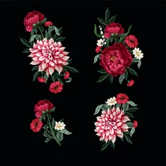  Bouquets with dahlia, peonies and wild flowers. Vector. © Yumeee