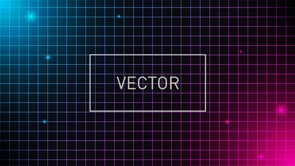 Square grid background with pink and blue glows. VHS effect. Design for banner. Eps 10