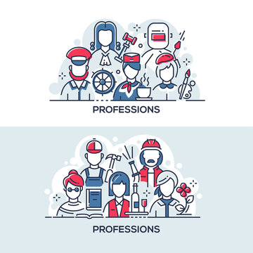 Different people professions vector banner templates set