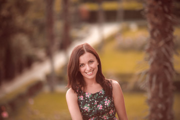 Young woman tourist posing on photo portrait