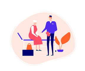 Old lady visiting medical clinic flat vector illustration