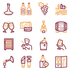 Wine making color linear icons set