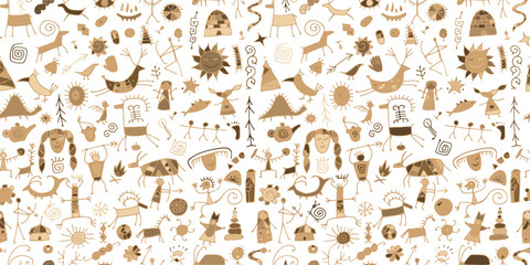 Rock paintings background, seamless pattern for your design
