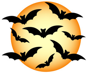 many bats on the background of the moon