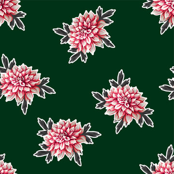 Seamless pattern with dahlia flowers. Vector