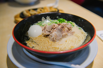 Delicious Japanese tonkatsu ramen in bowl.