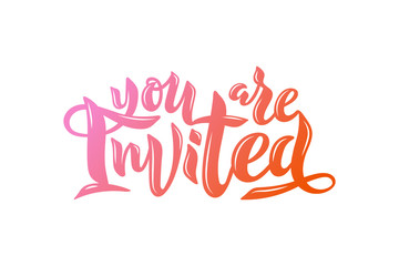 Vector illustration of You Are Invited text for birthday, housewarming. Lettering for invitation, card, event decor.