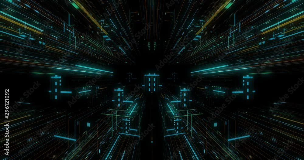 Poster big data visualization with digital grid motion. analysis of information, cloud computing, internet 