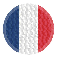 Round badge or button France low poly flag with lightening on the edge vector