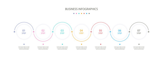 Circles infographics design template with 7 options or steps. Infographics for business concept, process diagram, presentation, workflow layout. Vector linear infographic element. Vector eps 10