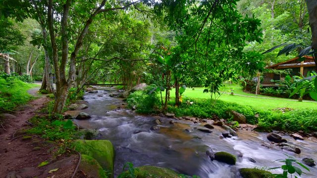 4K time lapse video of water flowing at Teentok royal project development center, Thailand.