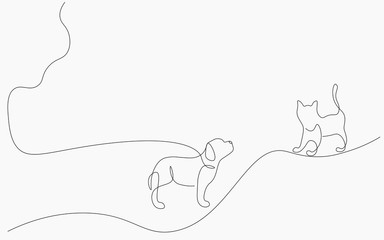 Dog and cat animal silhouette, cute pet walk vector illustration