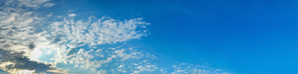 Panorama sky with cloud on a sunny day. Beautiful cirrus cloud. Panoramic image.
