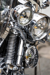 KIEV, UKRAINE  - 5 OCTOBER, 2019: Harley Davidson motorcycle gear elements close-up shot.