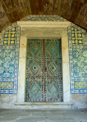Ornate Door Surrounded By Portuguese Tiles, Tibaes Monastery, Portugal