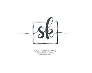S K SK Initial handwriting logo design. Beautyful design handwritten logo for fashion, team, wedding, luxury logo.