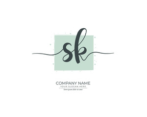 S K SK Initial handwriting logo design. Beautyful design handwritten logo for fashion, team, wedding, luxury logo.