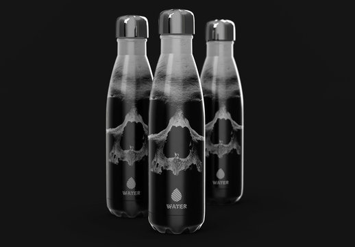 Black Vacuum Bottle Set Mockup