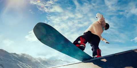 Snowboarder in action. Extreme winter sports.