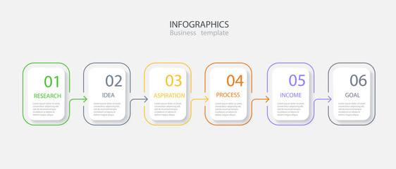 Thin line infographics business template with icons and 6 options or steps. Infographics for business concept, presentation, workflow layout, process diagram, info graph. Vector eps 10