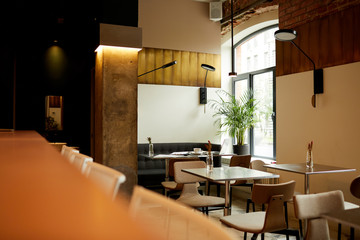 Image of modern beautiful restaurant with no people in the city