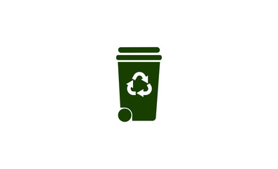 simple creative green trash or dump icon vector logo template with recycling symbol