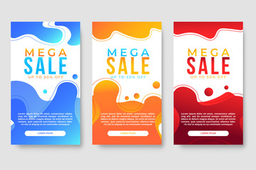 Set of three Sale banner template design with fluid shape and sale word. Social media banner template, voucher, discount, season sale