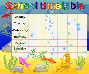 School timetable with marine themes, table, underwater world