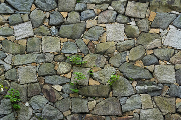 The stone or rocks wall textures of the castle in Japan.