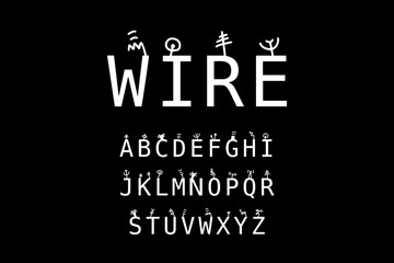 Wire hand drawn vector type font in cartoon comic style letters with antennas