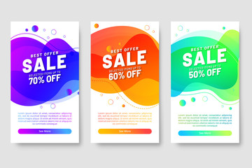 Set of three Sale banner template design with fluid shape and sale word. Social media banner template, voucher, discount, season sale