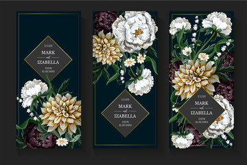 Bouquets with dahlia and peony in vintage style. Vector.