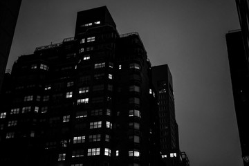 New York city at night during rain and fog, New York city black and white Image