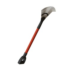 Garden rake on a white background, isolate. 3D rendering of excellent quality in high resolution. It can be enlarged and used as a background or texture.