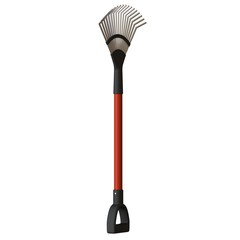 Garden rake on a white background, isolate. 3D rendering of excellent quality in high resolution. It can be enlarged and used as a background or texture.