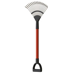 Garden rake on a white background, isolate. 3D rendering of excellent quality in high resolution. It can be enlarged and used as a background or texture.