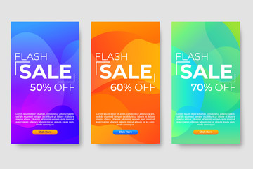 Set of three modern gradient liquid design for mega sale banners. Sale banner template design, social media banner template, voucher, discount, season sale