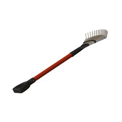 Garden rake on a white background, isolate. 3D rendering of excellent quality in high resolution. It can be enlarged and used as a background or texture.
