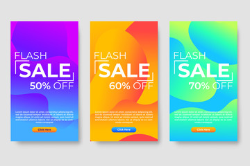 Set of three modern gradient liquid design for mega sale banners. Sale banner template design, social media banner template, voucher, discount, season sale