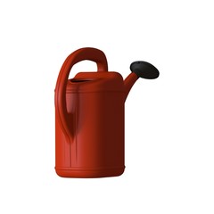 Red garden watering can on a white background, isolate. 3D rendering of excellent quality in high resolution. It can be enlarged and used as a background or texture.