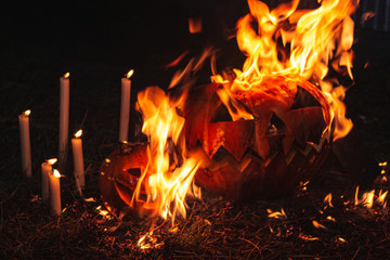 Fototapeta premium Jack-o-lantern. Flaming pumpkin. The symbol of Halloween.