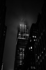 New York city at night during rain and fog, New York city black and white Image