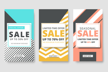 Modern promotion social media story banner for mobile apps. Elegant sale and discount promo backgrounds with abstract pattern. Social media banner template, voucher, discount, season sale