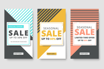 Modern promotion social media story banner for mobile apps. Elegant sale and discount promo backgrounds with abstract pattern. Social media banner template, voucher, discount, season sale