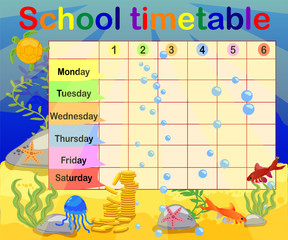 Fototapeta premium School timetable with marine themes, underwater world